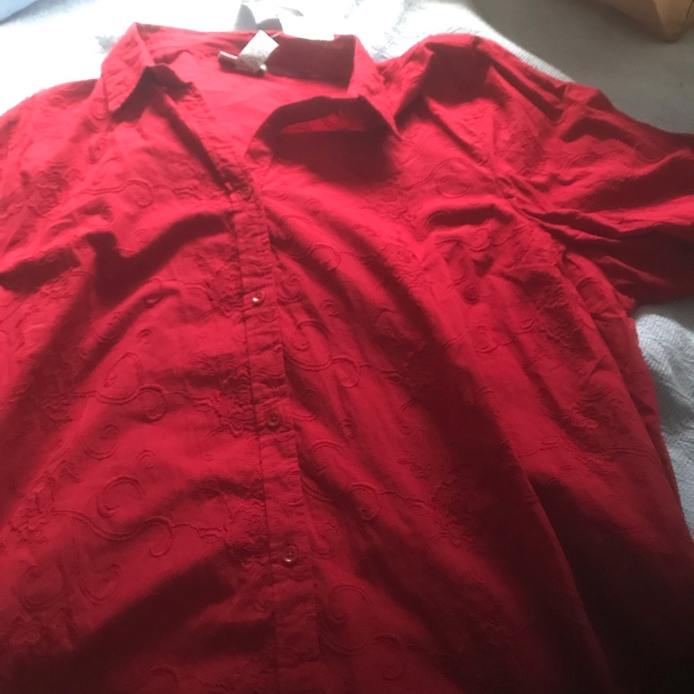 Catherine’s red 3/4 length blouse